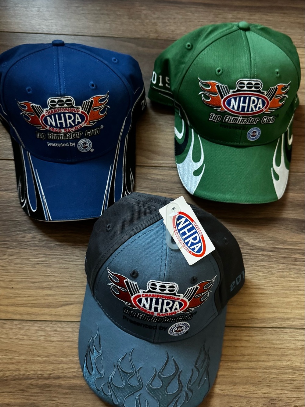 NHRA Men's Embroidered Logo 3 Baseball Caps - Blue, Green, Gray